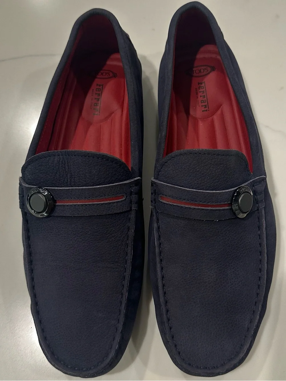 Ferrari x TOD’S Men's Navy Suede Driving Loafers with Red Lining